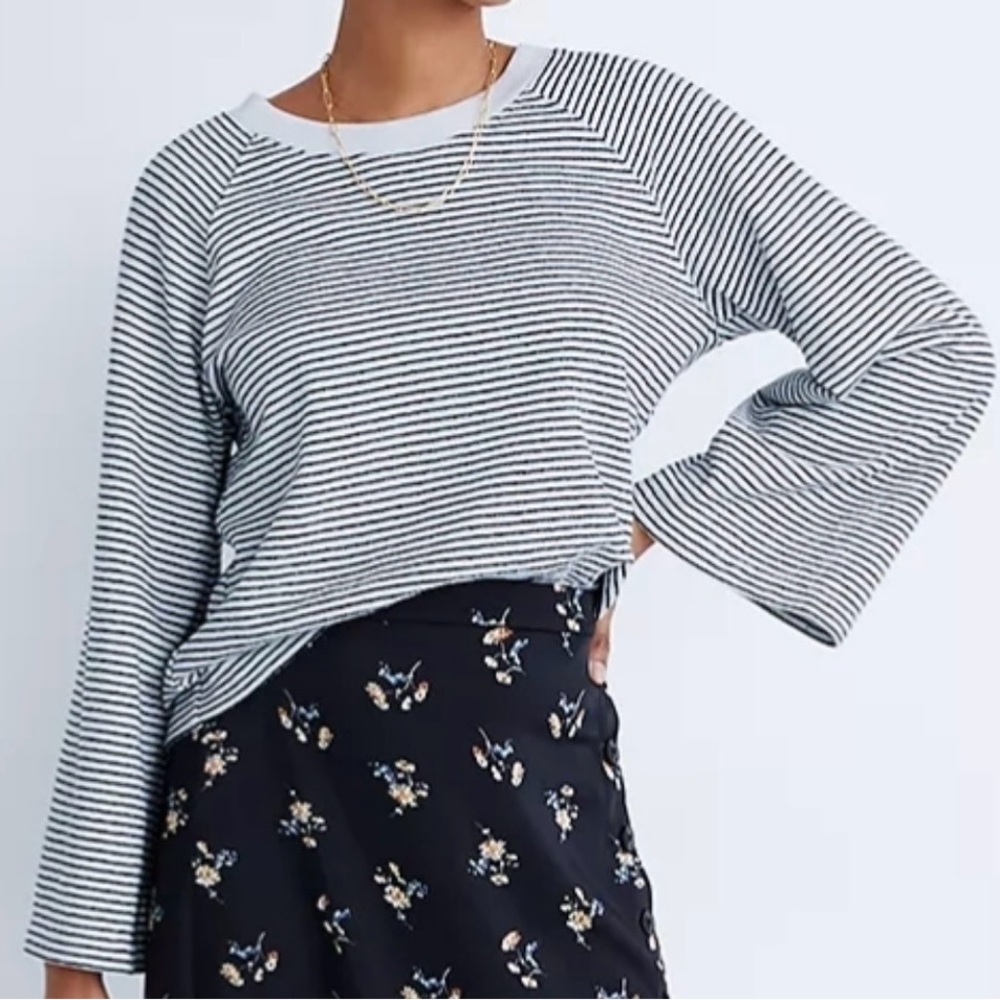 Madewell Striped Cotton Terry Sweatshirt XXS Black White Relaxed Long Sleeve